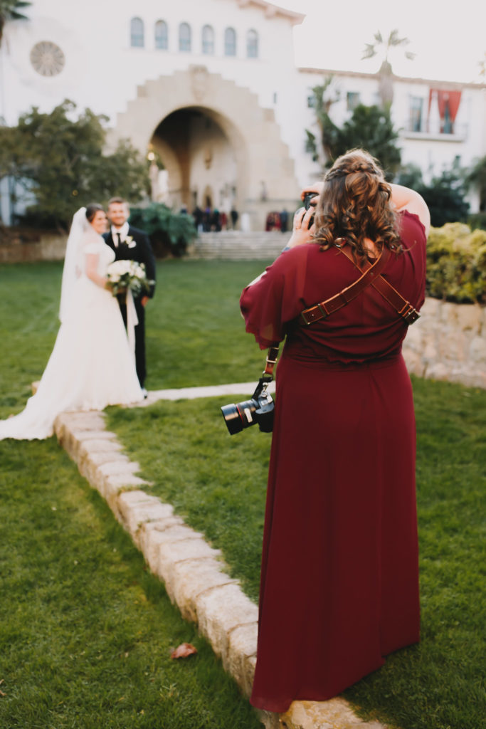 SoCal Wedding Photography: Top 20 Moments of photographer also being a bridesmaid at Santa Barbara Courthouse