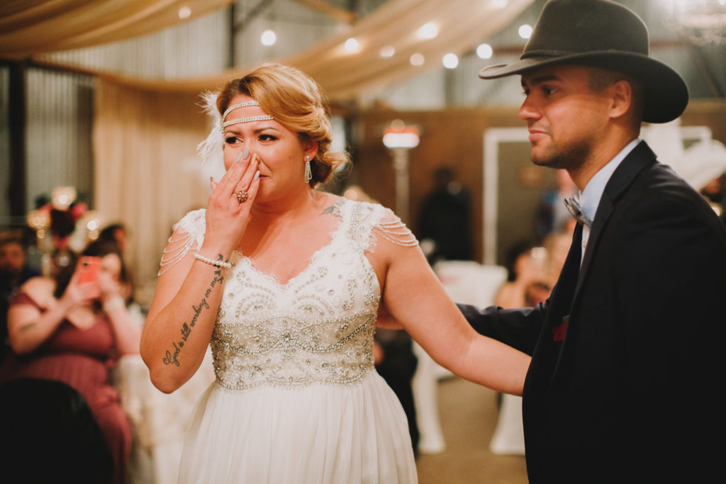 Long Beach Wedding photographer favorite moment of bride getting emotional during first dance
